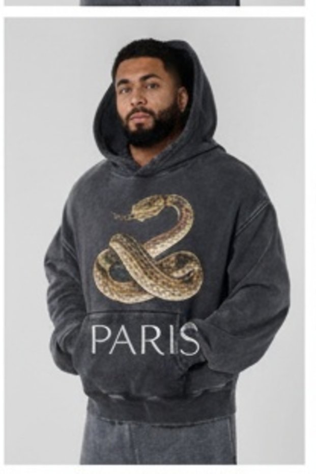 Unisex Anthracite Washed Kangaroo Pocket Hooded Casual Sweatshirt with Vintage Effect