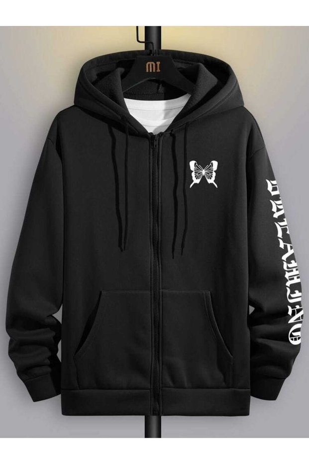 Unisex Black Oversize Hooded Sweatshirt with Kangaroo Pocket, 3 Thread Raster Hoodie