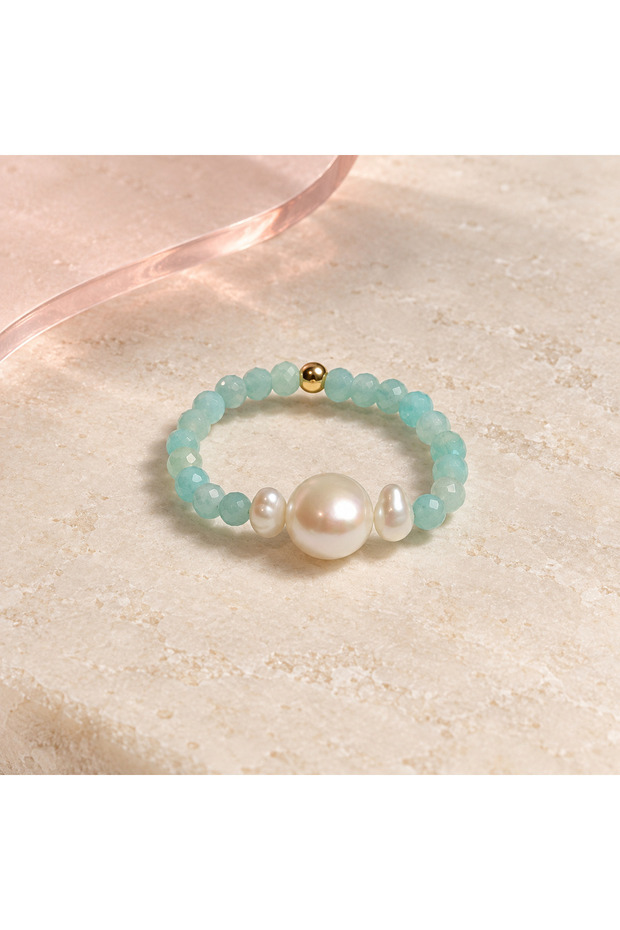 Aqua Pearl Trio Ring