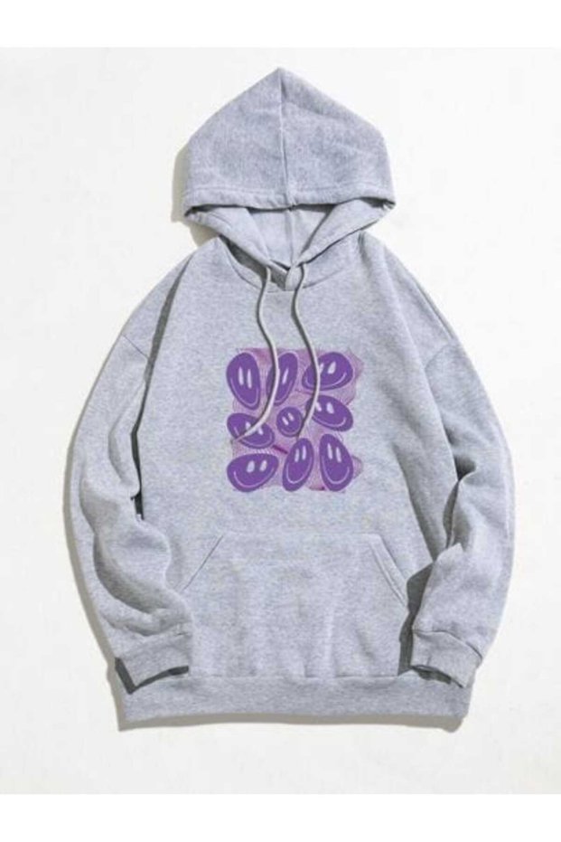 Unisex Gray Relaxed Fit Hooded Kangaroo Pocket Thick Sweatshirt