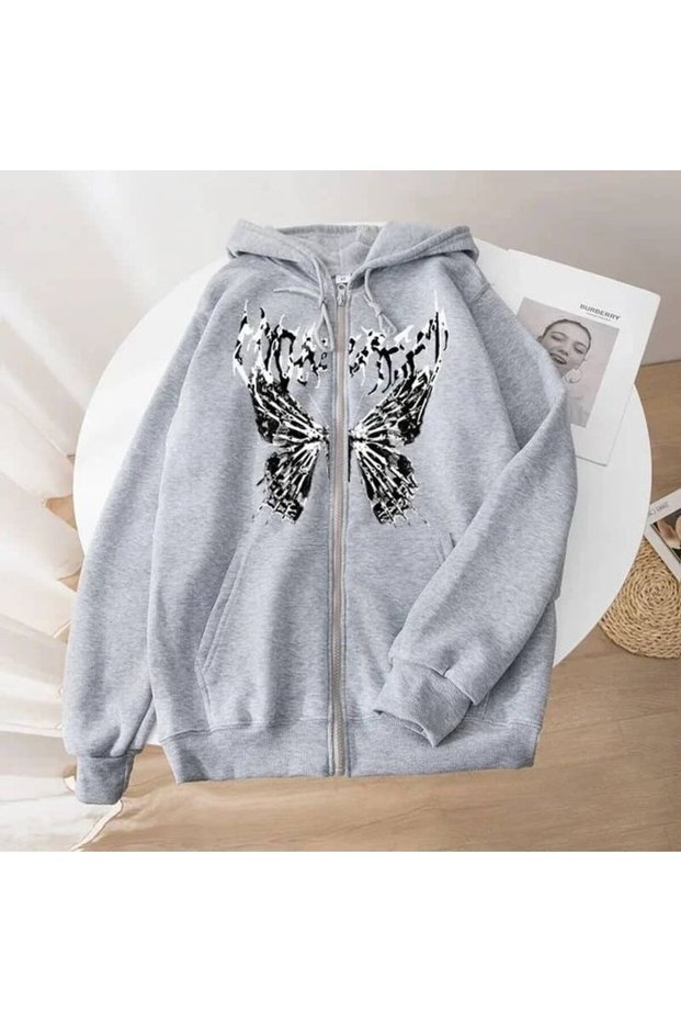 Unisex Gray Streetwear Oversize Hooded Casual Cotton Sweatshirt with Pockets
