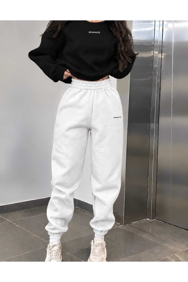 Women/Men Graphite Custom Printed Cotton Oversize Jogger Crewneck Sweatshirt Bottom Top Set