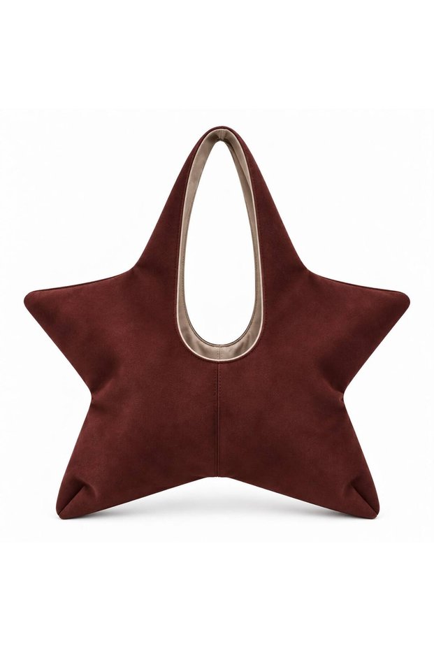 Star Yıldız Form Women's Shoulder Bag - Suede Aci Brown