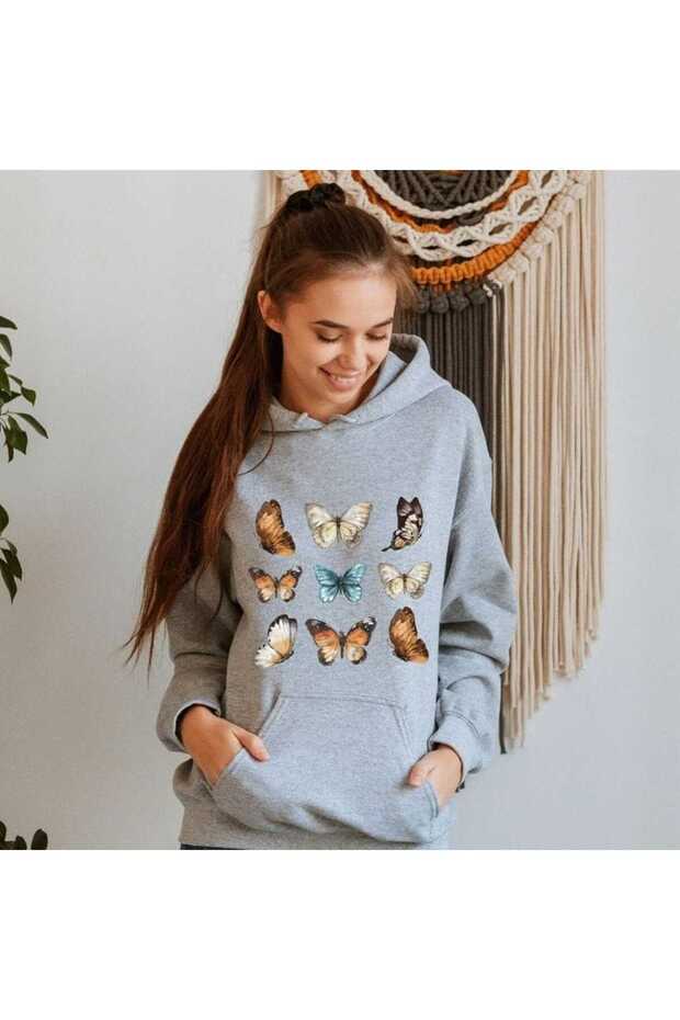 Unisex Gray Low Shoulder Oversize Hooded Casual Sweatshirt with Kangaroo Pocket