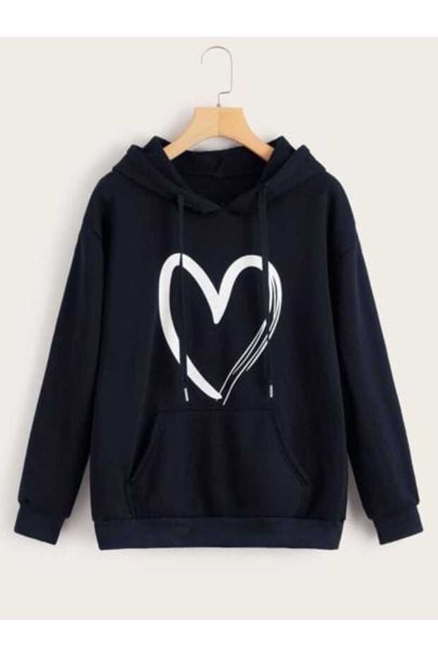 Unisex Black Relaxed Fit Hooded Kangaroo Pocket Thick Sweatshirt