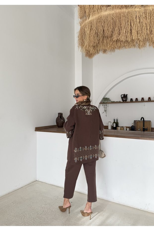 Women's Gabardine Fabric with Bead Embroidery on the Back of the Sleeves