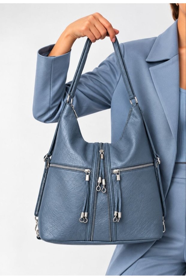 Women's Large Size Soft Leather Backpack with 4 Compartments and 2 Main Compartments (Size 38X27 cm)
