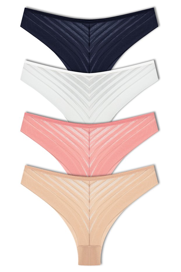Women's Transparent Lace High Waist Brazilian Panties 4-Pack