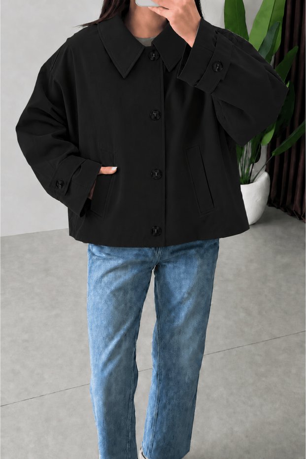 Yarasa Short Sleeve Trench Coat - 1114 - Black