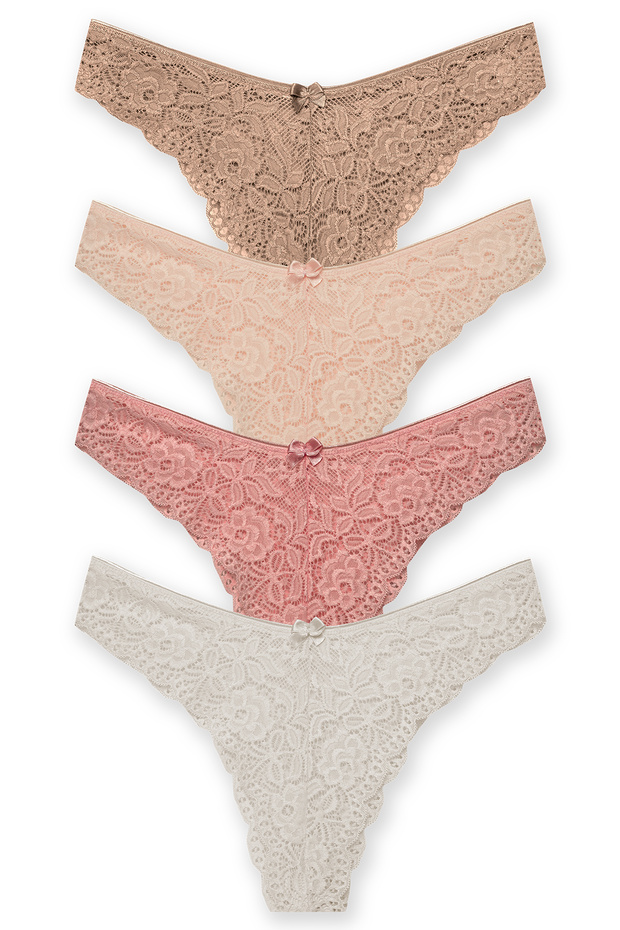 Women's Lace High Waist Brazilian Cut Slip Panties 4 Pack