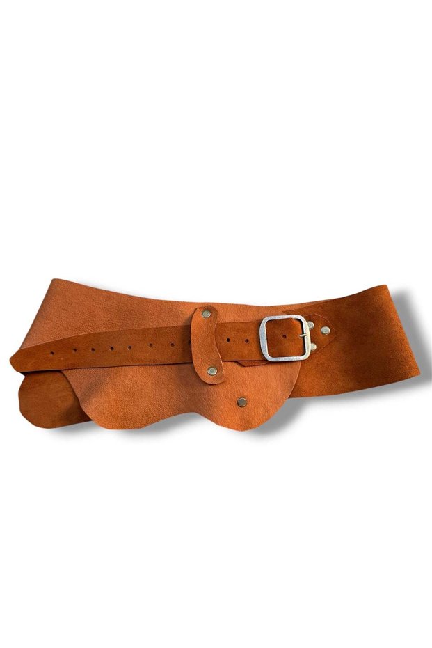 Women's Tile Terracotta Buckle Nubuck Belt - Indie Asymmetrical Casual Belt - Standard Size