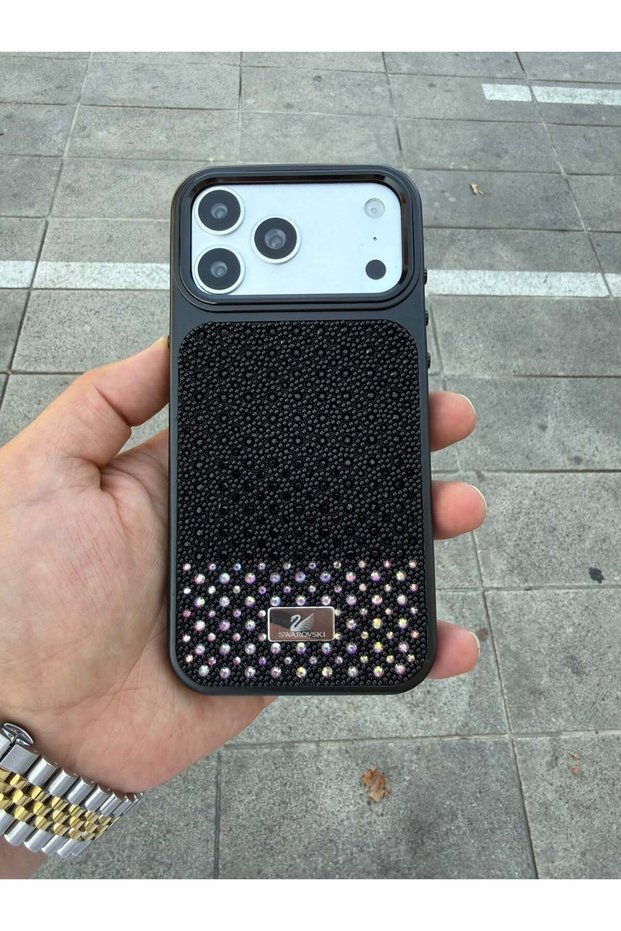 Apple iPhone 18 Pro Max Compatible Black Swr Diamond Stone Luxury Case