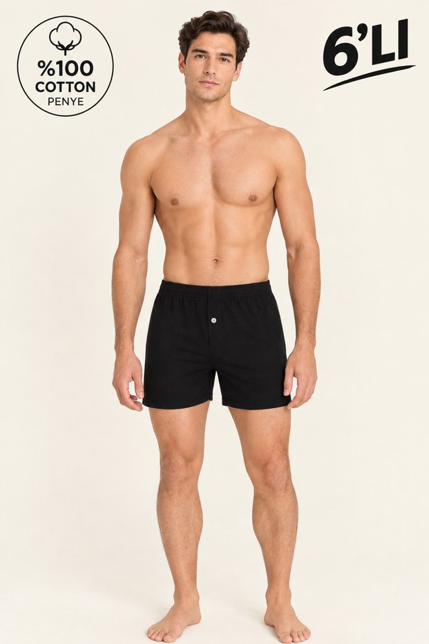 6 Pack Men's 100% Cotton Buttoned Combed Boxer Briefs