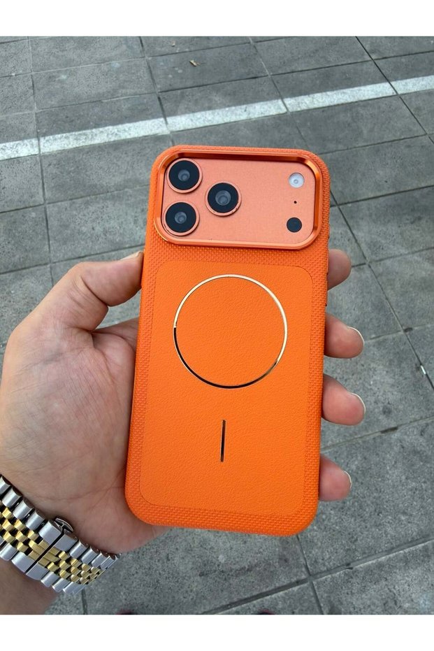 Orange Glossy Leather Lux Case Compatible with Apple iPhone 17 Pro Max with Magsafe Feature