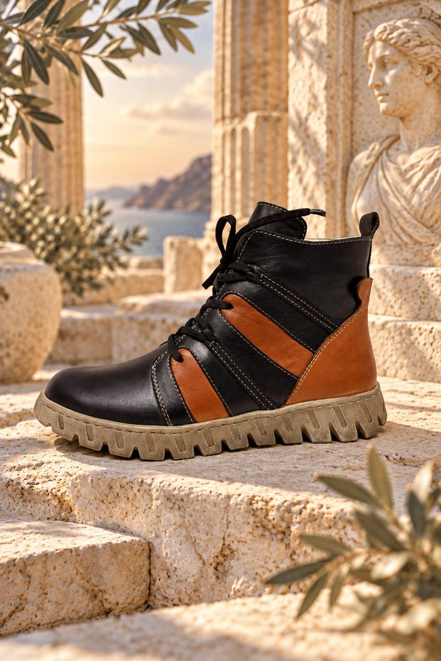 Genuine Leather Lace-Up Zippered Thick Sole Women's Boots Model Name: Erato