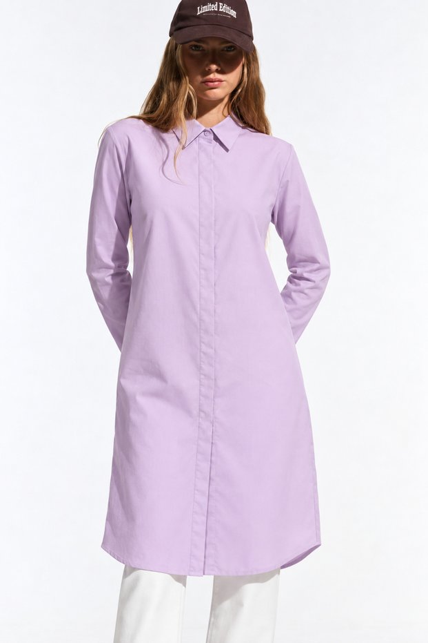 Women's Long Sleeve Tunic Casual Buttoned Lilac Shirt