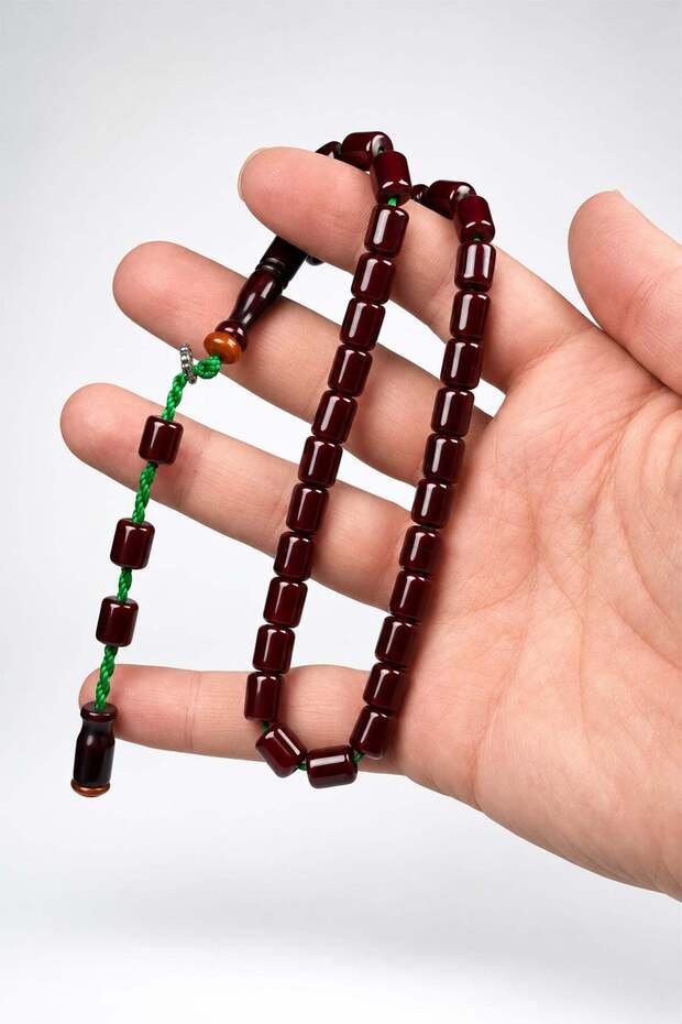 Small Size Shukru Baba Signed Stick-Stringed Amber Prayer Beads