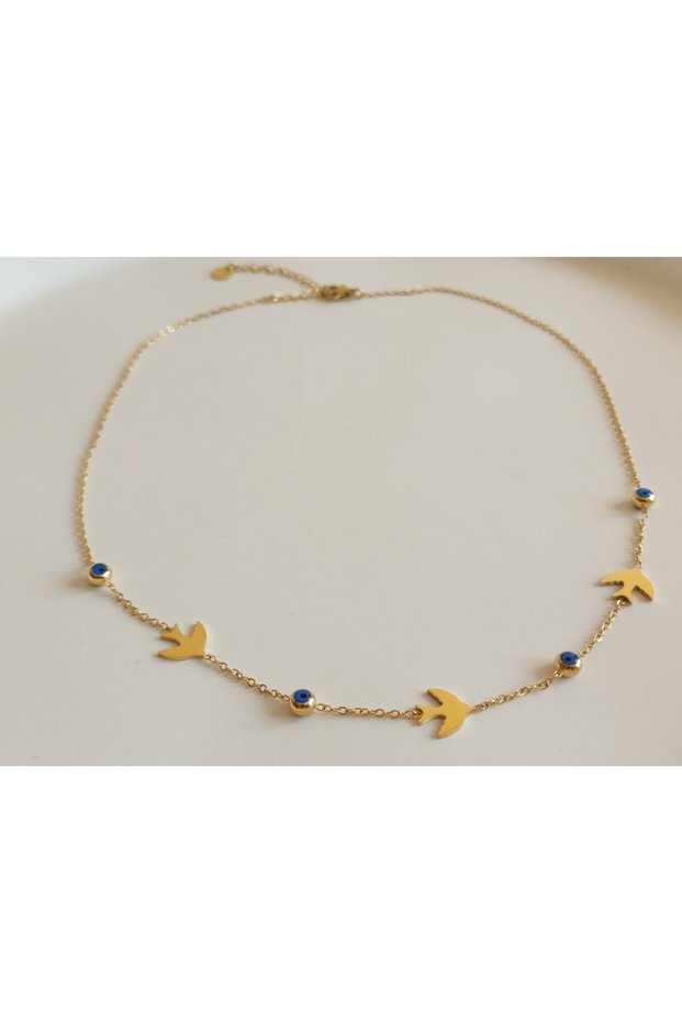 Bird and Eye Evil Eye Beaded Steel Necklace