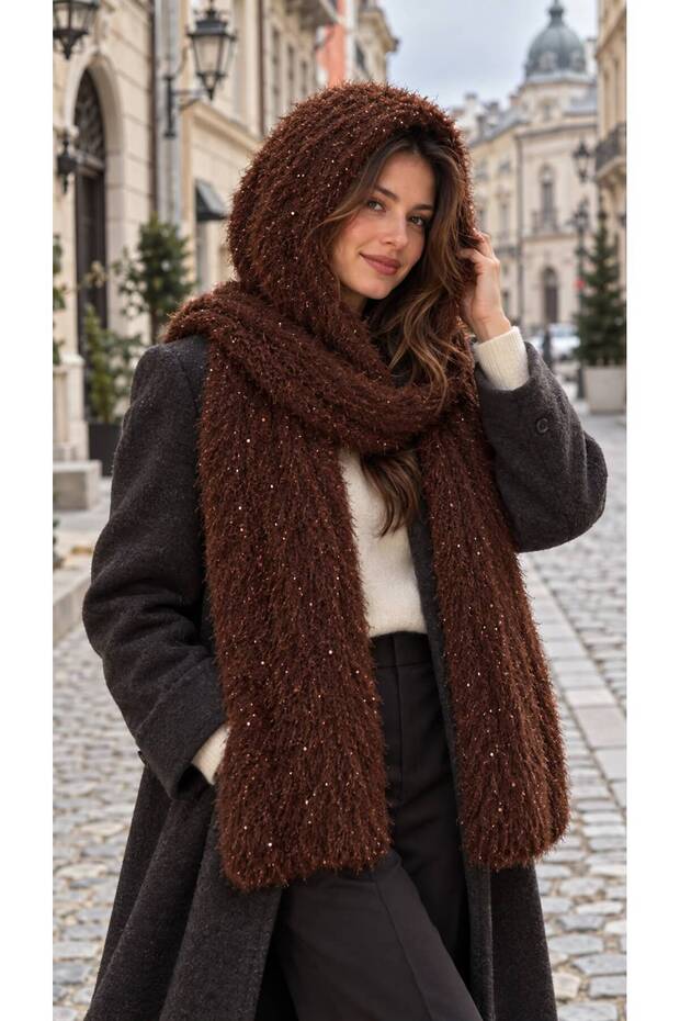 Coffee Color Glittery Plush Women's Neck Collar
