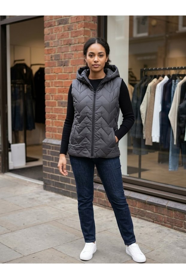 Women's Hooded Checkered Padded Vest