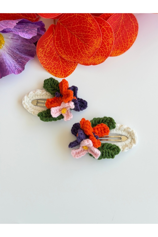 2 Pieces of Colorful Flower Bunch Amigurumi Children's Buckle Organic Cotton Knitted Snap Buckle