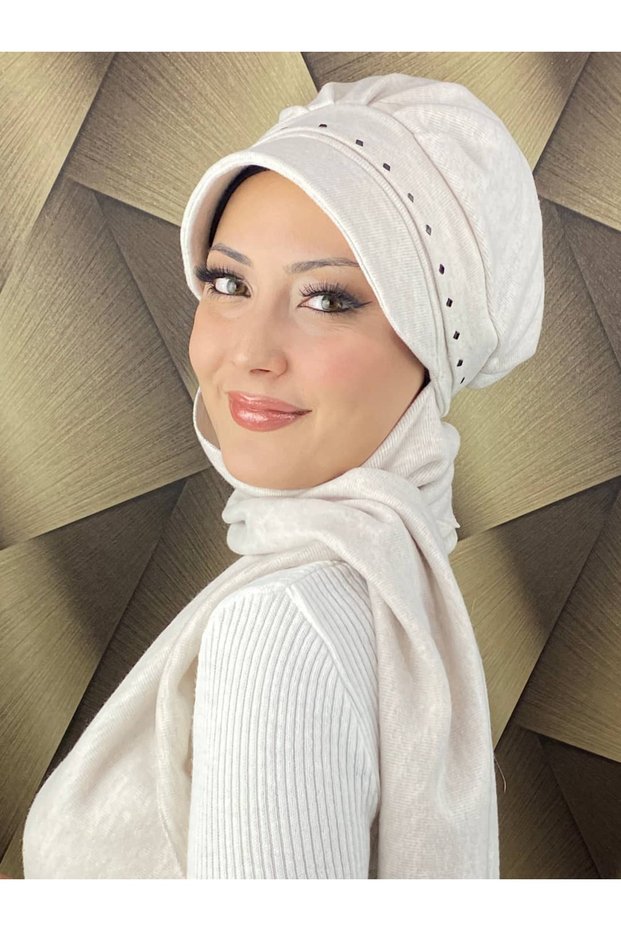 Tesettür Black Crystal Stone Headband Hat
