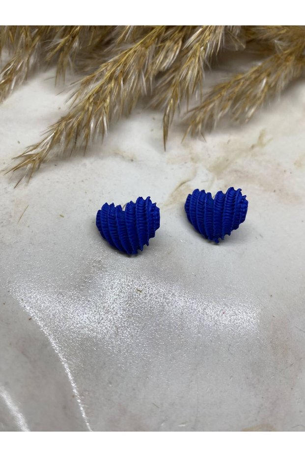 Red and Blue Color Line Textured Heart Shaped Stylish Women's Earrings