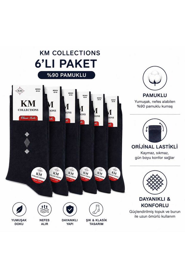 Men's Navy Blue Long Socks Cotton 6 Pairs