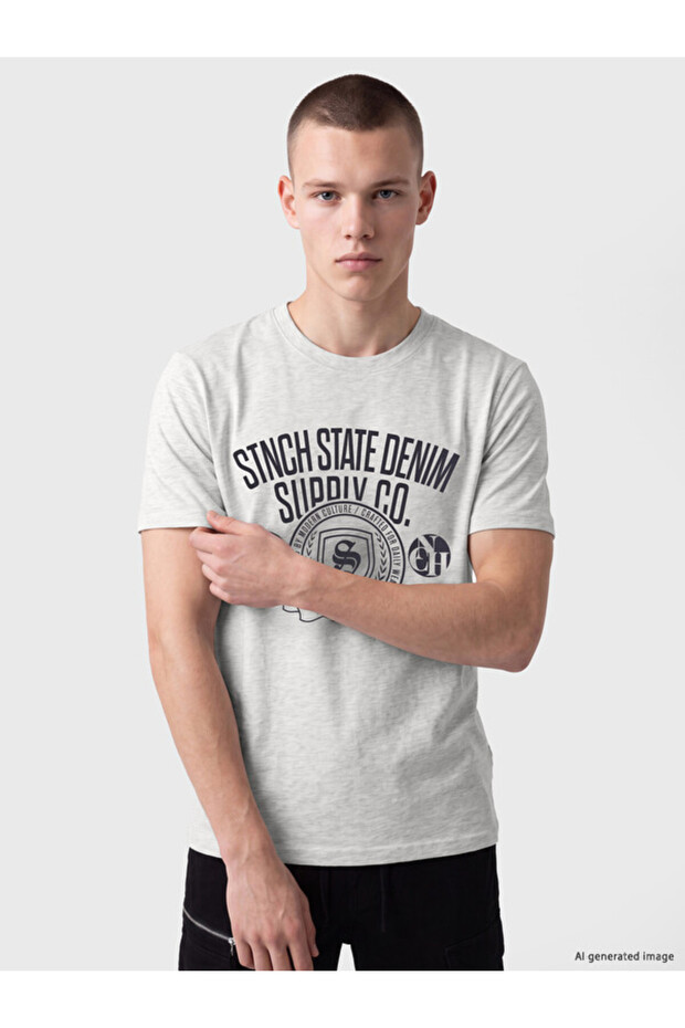 Rmz Gi̇yi̇m Farkiyla Zero Roba Collar Printed Combed Cotton Men's T-Shirt