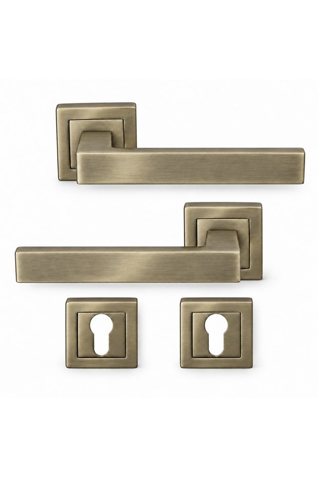 Riva Antique Yellow Square Rosette Yale Steel Exterior Door Handle, 1 Set (2 Handles)