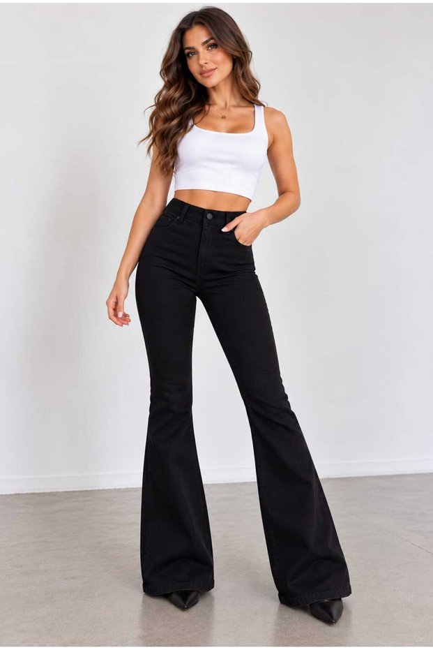 Spanish Style Black Flare High Waist Women's Jeans