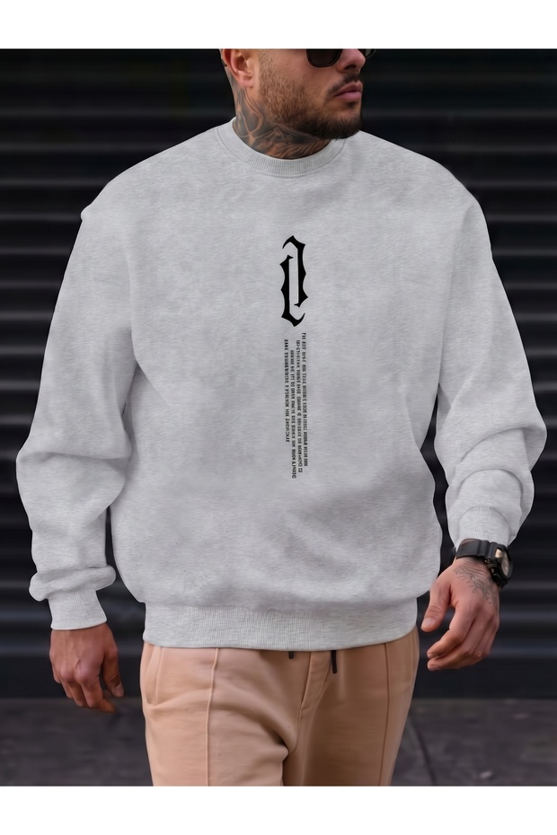 Unisex Premium Vertical Printed 2 Thread Crew Neck Oversize Sweatshirt