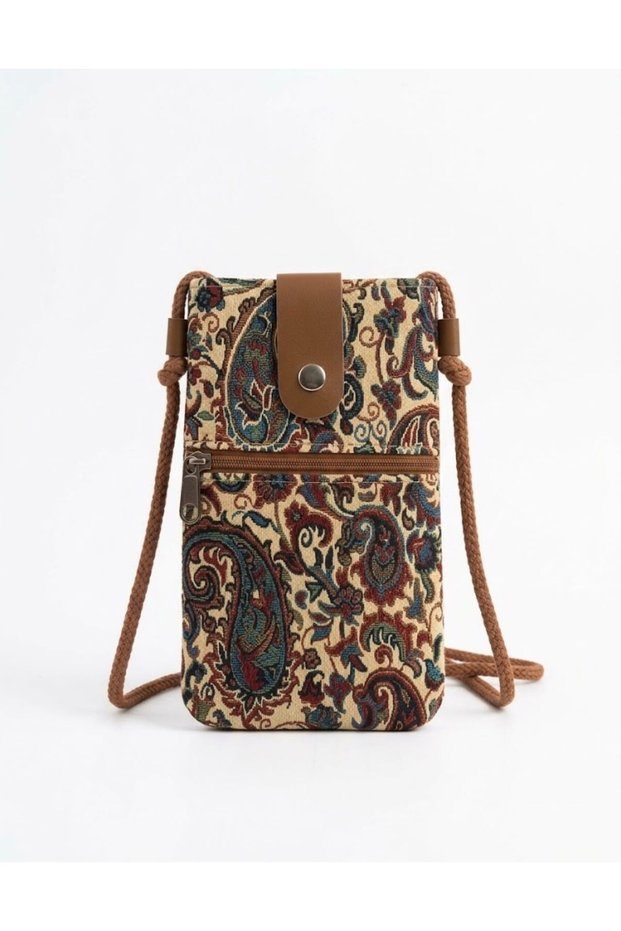 Women's Phone Bag with Ethnic Pattern and Buckle
