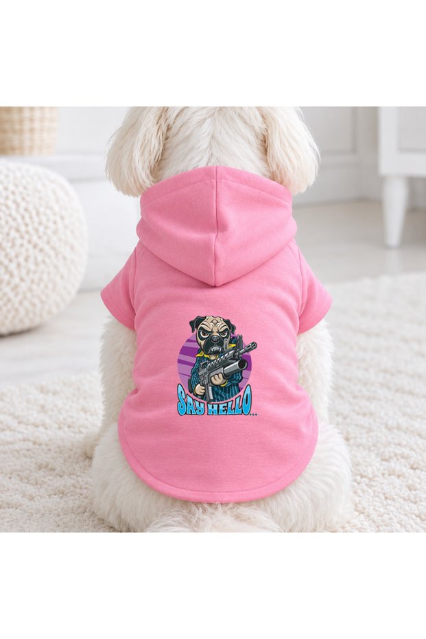 Pink Hello Dog Printed Dog Sweatshirt | Hooded, Fleece Fabric, Winter Dog Clothing