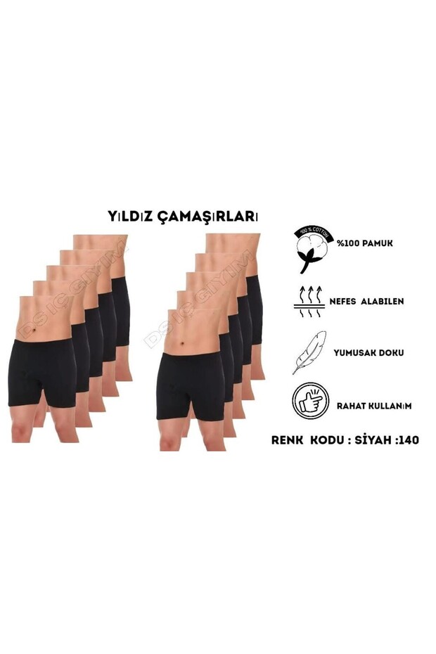 140 Men's Black Boxer Shorts with Long Legs, 10 Pieces