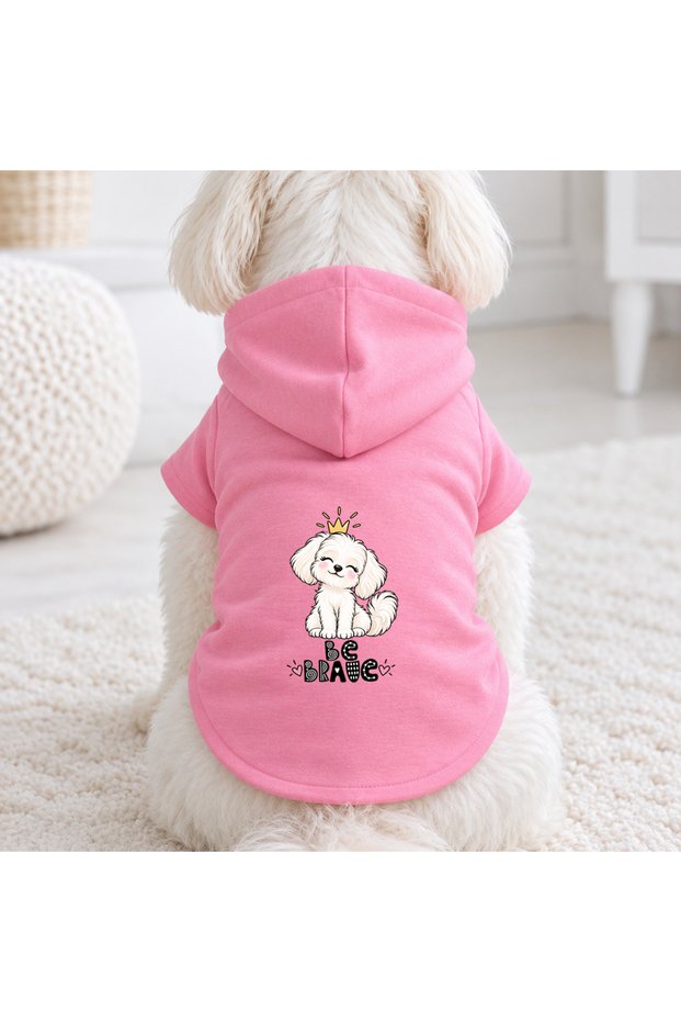 Pink Brave Dog Printed Dog Sweatshirt | Hooded, Fleece Fabric, Winter Dog Clothing