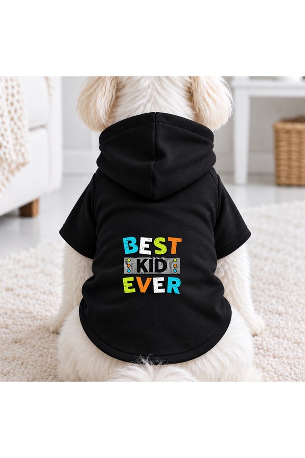 Black Best Kid Printed Dog Sweatshirt | Hooded, Fleece Fabric, Winter Dog Clothing