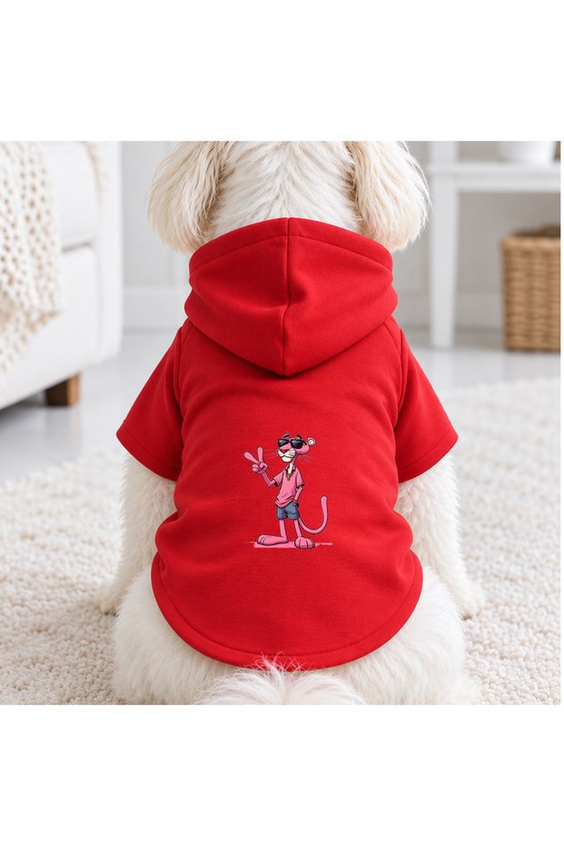 Red Pink Printed Dog Sweatshirt | Hooded, Fleece Fabric, Winter Dog Clothing