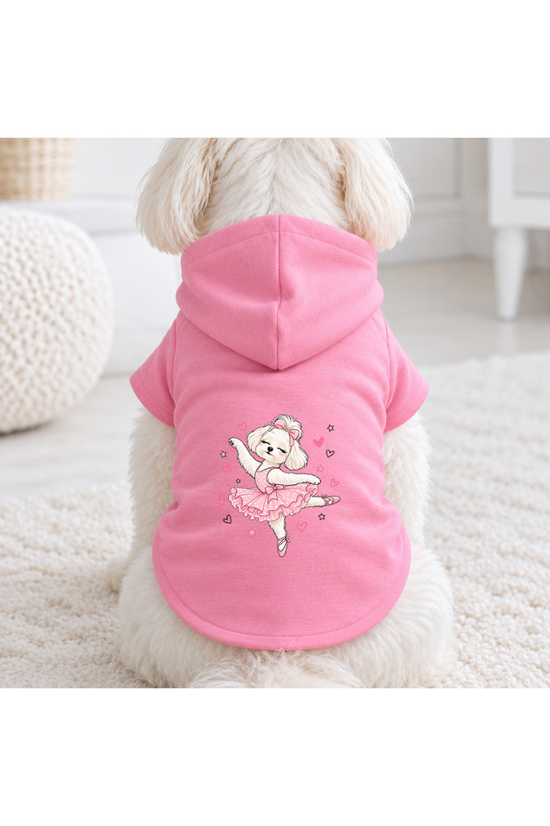 Pink Ballerina Kopek Printed Dog Sweatshirt | Hooded, Fleece Fabric, Winter Dog Clothing