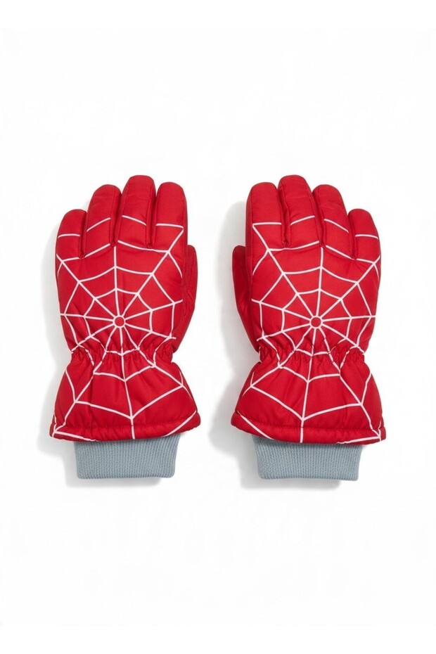 Boys' Ski Gloves Young Waiter Size (9-14 Years) Snow Gloves | Thick Plush Fur Inside | Non-Slip Palm Spider Web Patterned Gloves