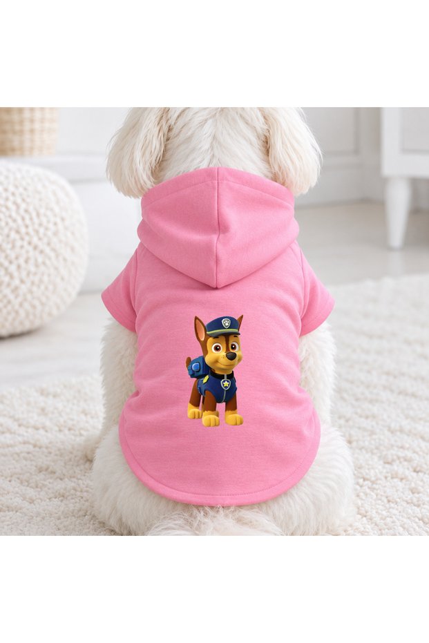 Pink Police Printed Dog Sweatshirt | Hooded, Fleece Fabric, Winter Dog Clothing
