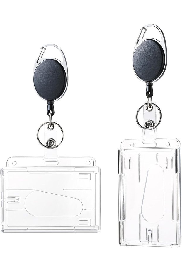 2 Pack Vertical 2-Card Badge Holder with Thumb Slots,Hard Transparent PC Case for Office and School