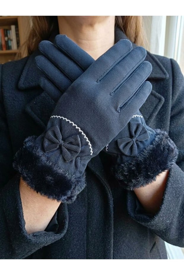 Winter Women's Waterproof Inner Surface Plush Faux Fur Gloves