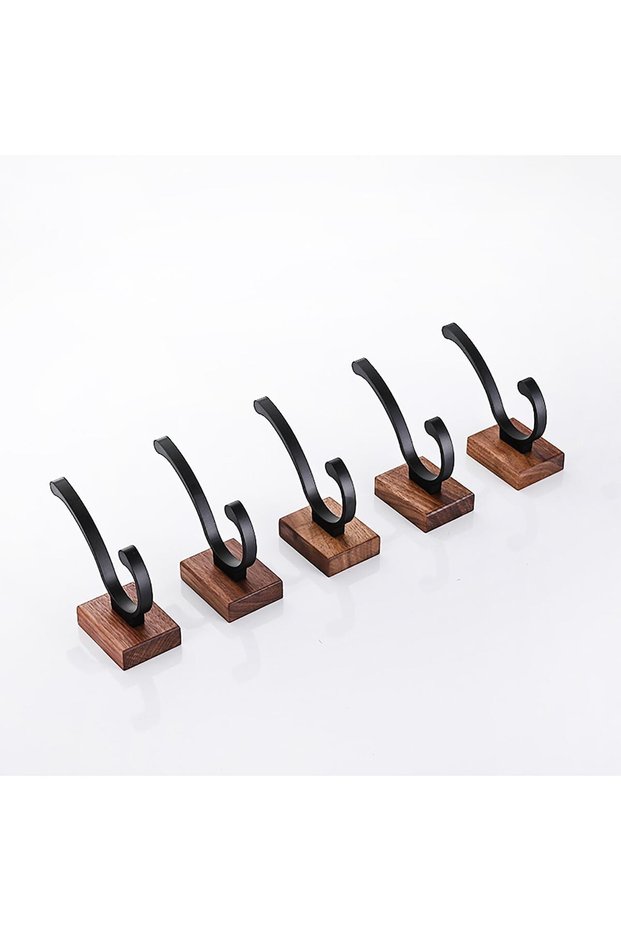 Natural Black Walnut Wooden Wall Hooks,Pack of 5,Heavy Duty Modern Hooks for Coats,Towels,and Bags