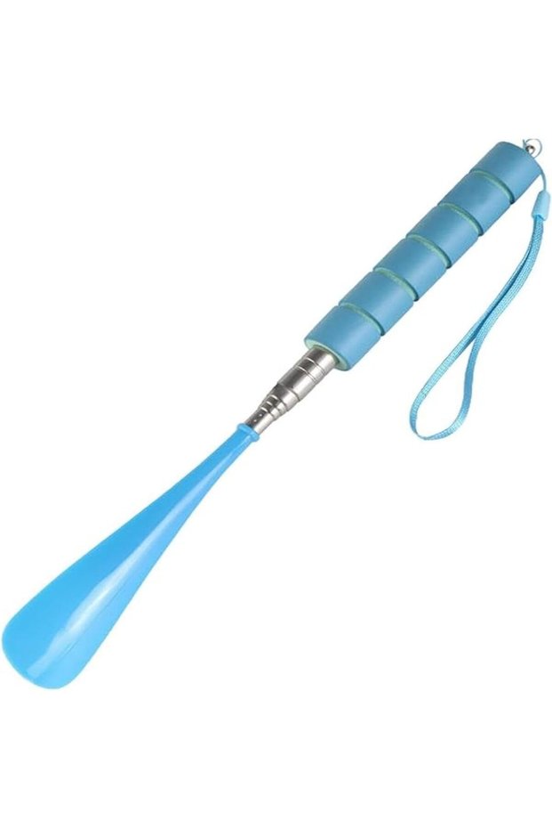 Long Handled Telescopic Shoe Horn,Adjustable 30-70cm Stainless Steel Shoehorn with Non-Slip Handle,Sky Blue
