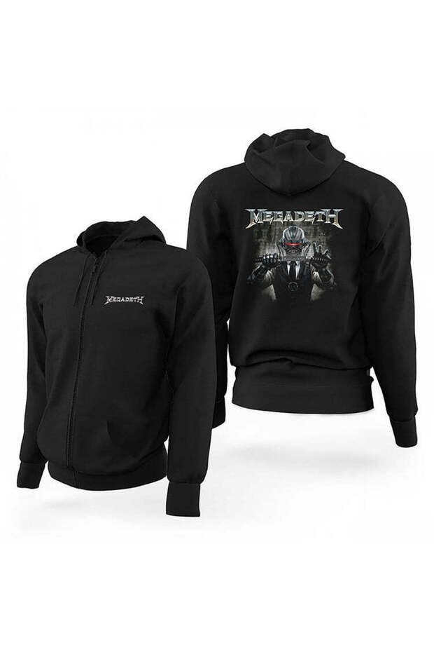سويت شيرت بقلنسوة من Megadeth Rust in Peace 2 باللون الأسود بسحاب إصدار محدود