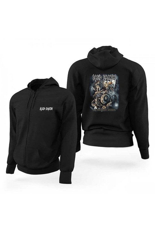 سويت شيرت بغطاء للرأس بطبعة محدودة بسحّاب باللون الأسود من Iced Earth
