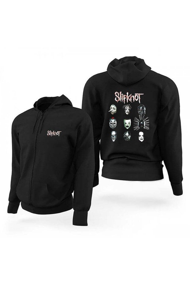 Slipknot Group Face سويت شيرت بقلنسوة أسود بسحاب إصدار محدود