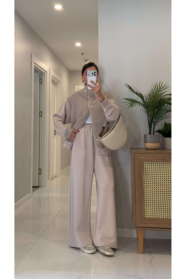 Gones Stone Stud Detailed Knitwear Cardigan Trouser Set