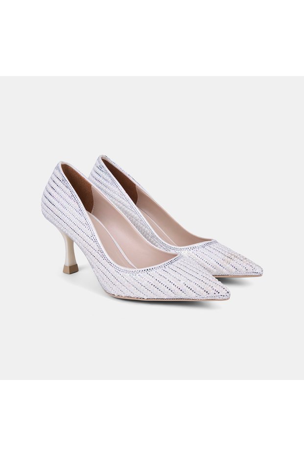 Women's White Stone Pointed Toe Heeled Bridal Shoes